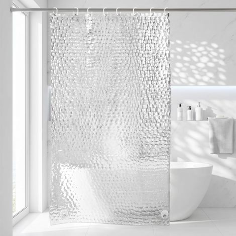 Rideau de Douche 120 x 200cm,3D Semi Transparent EVA Rideau de Douche Anti Moisissure,Imperméable Rideau Douche Plastique avec 2 verstärkte Bleiblöcke,8 Duschvorhangringe enthalten (1/5)