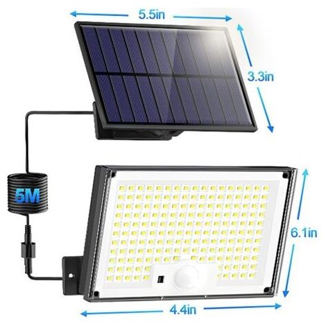 Lampe solaire extérieure avec détecteur de mouvement – 3 modes d'éclairage – IP65 étanche – Lumière blanche froide 6500K – Angle d'éclairage 270° (1/5)