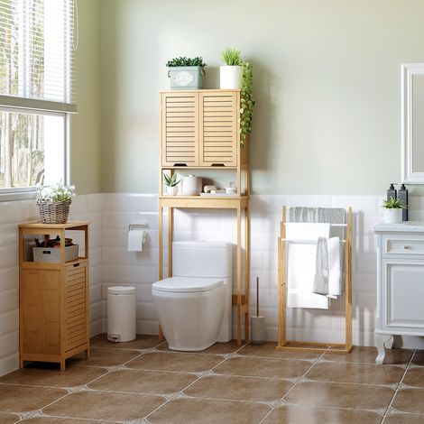 HOMCOM Porte-serviettes en bambou sur pieds avec 3 barres support pour serviette étagère de salle de bain - 48 x 25.8 x 94 cm