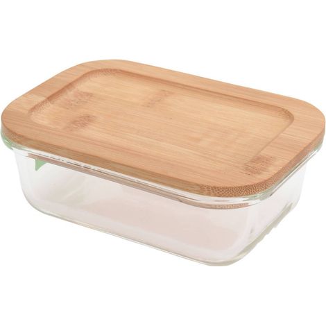 Récipient en verre avec couvercle en bambou, 370 ml