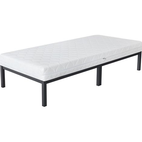 ML-Design Metallbett 90x200 cm auf Stahlrahmen mit Matratze H:16cm, Lattenrost, Anthrazit, Bettgestell aus Metall, robust, Bett für Schlafzimmer der Kinder Jugendliche Erwachsene, Jugendbett Gästebett