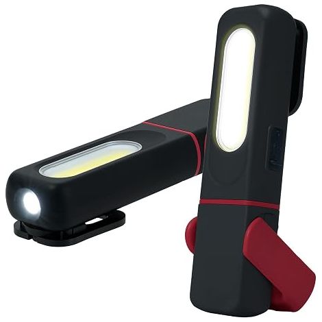 Linterna de trabajo recargable Wigearss de 2 piezas, linterna COB, 4 modos de iluminación con base magnética y gancho, linterna de trabajo LED portátil para reparaciones, garaje y camping. (1/5)