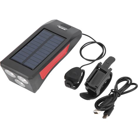 3-LED-Solar-Fahrradscheinwerfer, integrierte Hupe, wasserdicht für Mountainbikes, schwarzes und rotes Fahrradlicht (1/5)