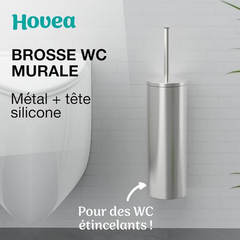Kit Brosse WC Suspendu - Brosse Silicone & Boitier Métal - INOX 304 Anti-Rouille - sans Perçage - Fixation Murale avec Sticker ou Vis - Balai Brosse Toilettes Décoration - WC3611