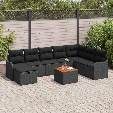 vidaXL Gartensofa-set mit Kissen 9 pcs Schwarz Poly-Rattan (1/5)
