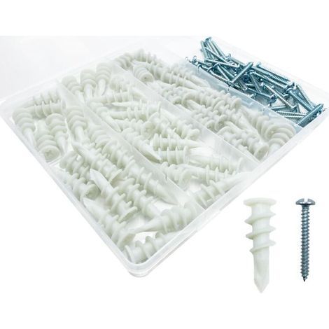 Lot de 100 chevilles autoperceuses pour cloison sèche avec kit de vis, y compris 50 chevilles et 50 vis 8 x 3,8 cm – Peut supporter jusqu'à 34 kg (1/4)