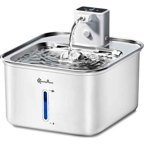 Fontaine à Eau pour Chat INOX sans Fil, 3 L, Quiet Pump, Blanc (1/5)