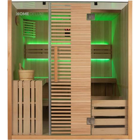 HOME DELUXE - Traditionelle Sauna - OMAHA - 180 x 150 x 200 cm - für 4 Personen - Fichtenholz, inkl. Saunaofen I Dampfsauna Aufgusssauna Sauna Saunakabine Massivholz Traditionell (1/5)