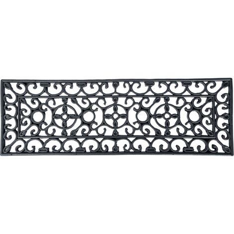 HOMESCAPES Black Wrought Iron Effect Parisian Rubber Doormat 75 x 25cm