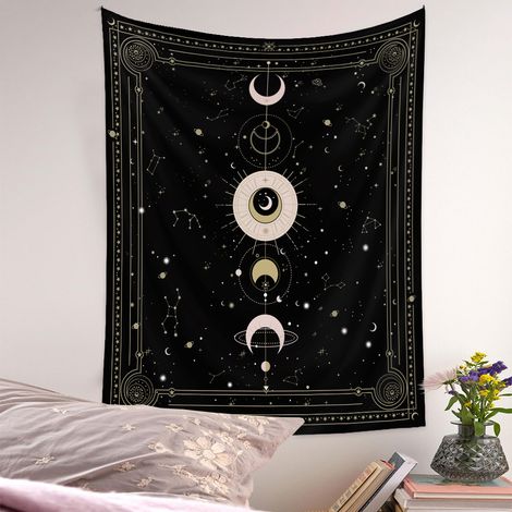 Ahlsen Dremisland Mond-Wandteppich, psychedelischer Tarot-Astrologie-Wandbehang, Mond- und Stern-Wandteppich, schwarzer Wandstoff, Kunstdekoration für Schlafzimmer, Wohnzimmer (Tarot, L/130 x 150 cm) (1/5)