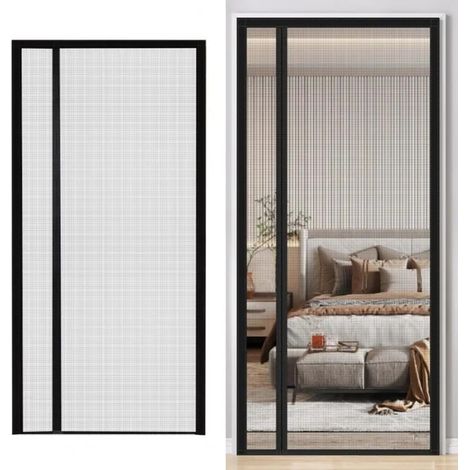 Rideau anti-moustiquaire magnétique porte balcon, ouverture latérale fermeture automatique à l'abri des insectes, noir, largeur 90cm x hauteur 210cm (1/5)