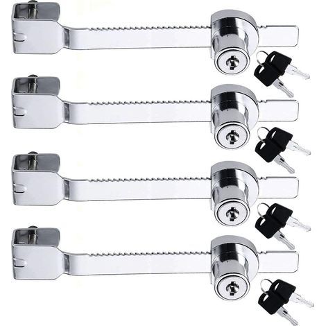 CCYKXA 4Pcs Sliding Saw Locks with Different Keys Glass Display Cabinet Lock Vivarium Terrarium Showcase Glass Door Ratchet Lock (Silver)