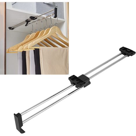 Rail Rétractable pour Armoire, Porte-vêtements Extensible en Chrome, Barre de Rangement pour Manteaux et Serviettes