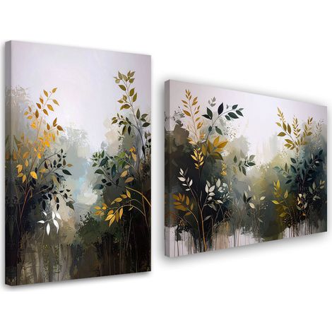 Tableaux sur toile lot  Abstraction verte feuilles plantes 2 x 20x30