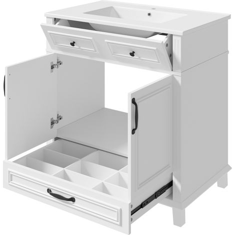 Mueble de baño con lavabo cerámico 77x46x86 cm MDF lacado 9 compartimentos blanco (1/5)