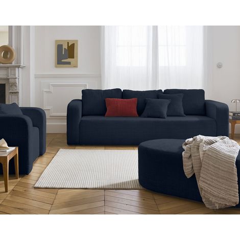 Miro - 3-sitzer einzelsofa - schlaffunktion und bettkasten - aus strukturiertem samt - blau