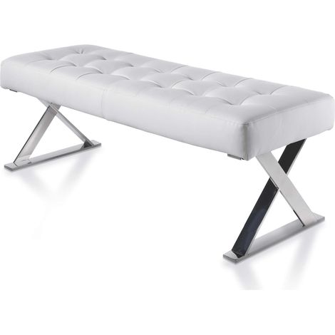 Banc rembourré structure acier inoxydable - Blanc (1/5)