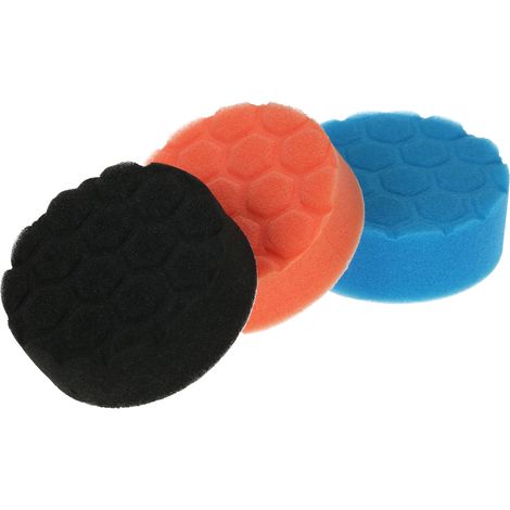 Kit de 3 tampons de polissage en mousse neufs pour voiture, de différentes tailles : 80 mm (3"), 125 mm (5"), 150 mm (6") et 180 mm (7"). Idéal pour polisseuse, lustreuse, ponceuse, etc. Application d (1/5)