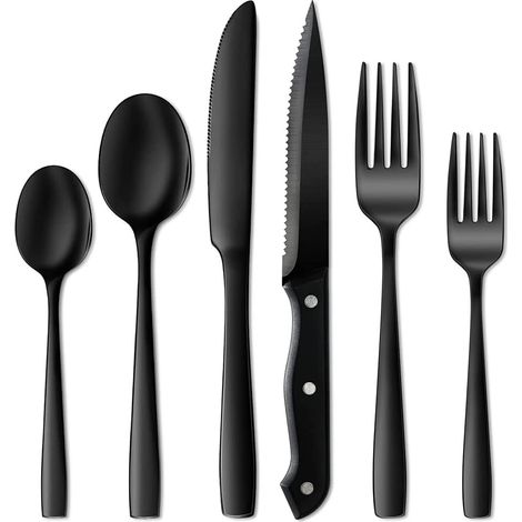 Ensemble de couverts,Couverts de table pour 4 personnes, Ménagère 24 pièces, couverts avec couteau, fourchette, cuillère, couteau à steak, passe au lave-vaisselle