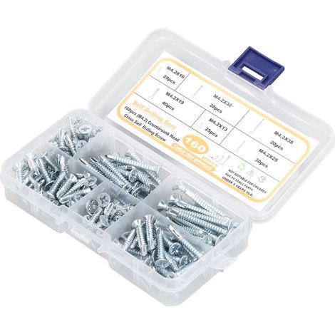 Vis à bois M4.2 x 160 pièces, acier carbone zingué bleu, tête fraisée cruciforme, autoforeuse pour menuiserie (1/5)