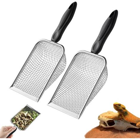 Lot de 2 pièces : tamis de jardin avec manche, pelle à litière antiadhésive en acier inoxydable avec long manche et maille fine, outil de nettoyage pour litière, convient aux litières agglomérantes, f (1/5)