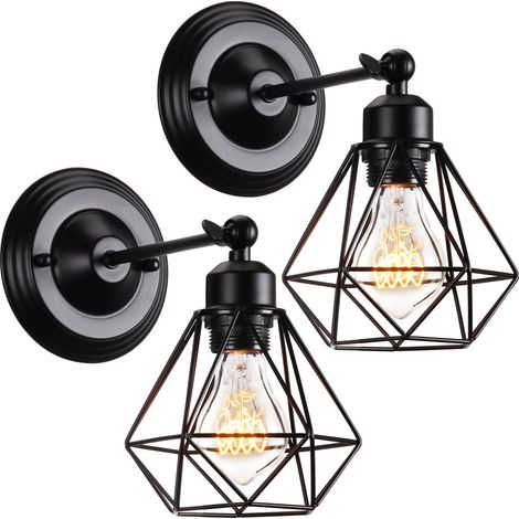 2X Aplique de Pared Industrial de Cage Diamante Ajustable Lámpara de Pared de Metal para Salón Dormitorio Sala de Comidas (Sin Bombilla) (1/5)