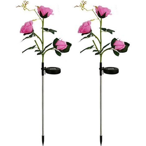 Lot de 2 lampes solaires pour le jardin, guirlandes lumineuses roses pour terrasse, cour, villa, pelouse, rose-AquaForge