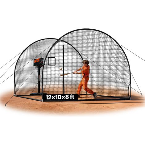 VEVOR Baseball Schlagkäfig (Halbkreisförmig) Netz 366x310x233 cm, Tragbares Trainingsnetz mit 4-lagigem & Knotenlosem Polyestergewebe & Öffnung für Wurfmaschinen, inkl. Softball Trainingskäfignetz (1/5)