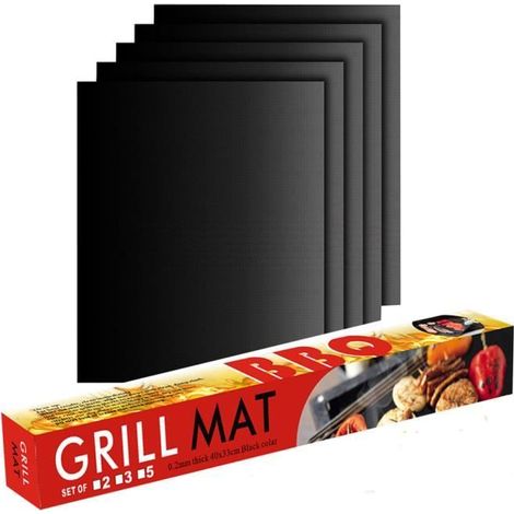Tapis de Cuisson pour Barbecue et Four - 6 pièces - Fibre de verre - Noir - 40x33 cm (1/4)