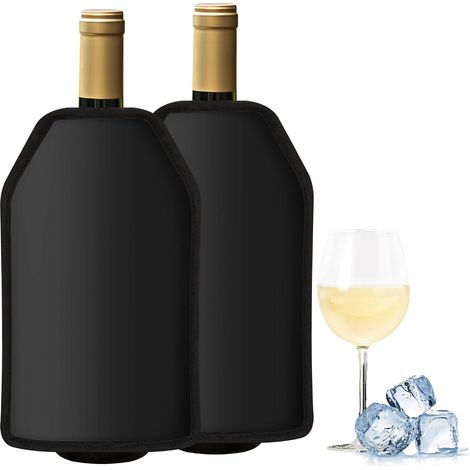 Refroidisseur à vin réutilisable 2 pièces pour bouteille de 0,75 l, manchon de refroidissement rapide et extensible jusqu'à 6,5 cm, sac isotherme idéal pour le champagne, la bière, la mousse (1/5)