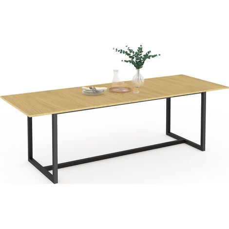 Idmarket – Table à manger extensible rectangle 200-250 cm – 8-12 personnes – Design industriel – Plateau bois et pieds métal (1/5)