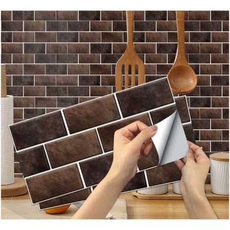 Pieces Kitchen Tile Stickers (Brown), Self-Adhesive Tile Stickers, Waterproof PVC Tile Stickers, Self-Adhesive Wall Tile Stickers for Bathroom and Kitchen MUMU (1/4)