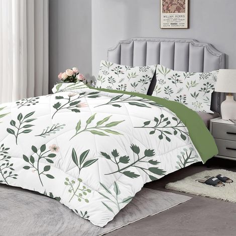 Couette Imprimée 220x240 cm Plante à Feuilles Réversible - Édredon Super Doux pour 4 Saisons - 2 Taies d'oreiller 65x65 cm - Vert (1/5)