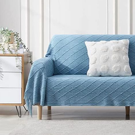 Manta suave de color azul texturizado para sofá/cama/funda para sofá/manta decorativa de punto/camisa para cama
