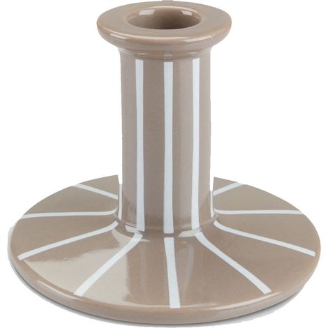 Portavelas marrón de cerámica MARK para 1 vela con líneas blancas (1/4)