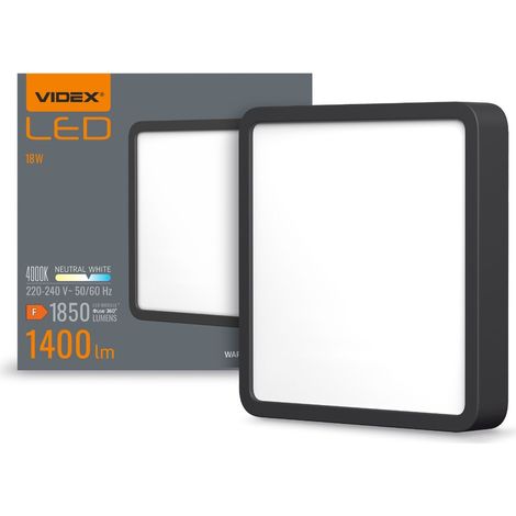 Lámpara de techo cuadrada empotrable negra de 15 W, 1850 lm, 3000 K / 4000 K / 6500 K, 19,2 cm, Videx.