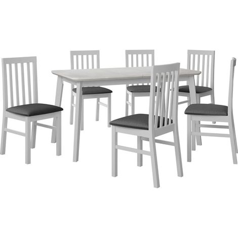 Salle à manger complète Victorville 267, Blanc, 75x80x140cm, Diamètre: 0, Nombre de chaises: 4, Style: Contemporary