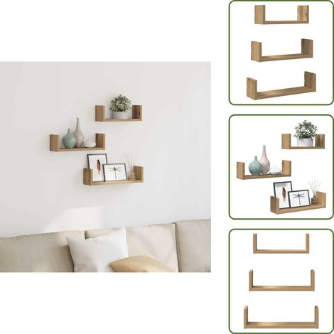 Wandregale 3 Stk. Artisan-Eiche Holzwerkstoff - Wandregal - Wandregale - Schweberegal - Wandboard (1/5)