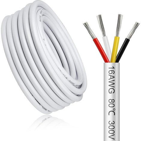 5m 16AWG 4x1.5mm² 4 Core White Flexible Tinned Copper Wire Low Impedance Compatible 5V/12V/24V LED Power Supply High Temperature Resistance (1/5)