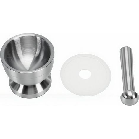 Mortier et pilon en acier inoxydable 304 avec couvercle, base antidérapante, bol broyeur, multifonctionnel pour la cuisine. (1/5)