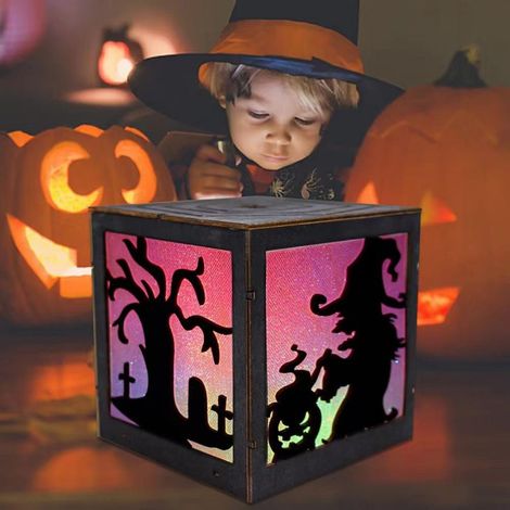 Décorations d'Halloween : Lumières citrouille en bois, lanternes fantômes et sorcières, décorations pour la maison et les fêtes. (1/3)