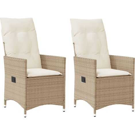 Gartensessel mit Kissen 2 Stk. Verstellbar Beige Poly Rattan