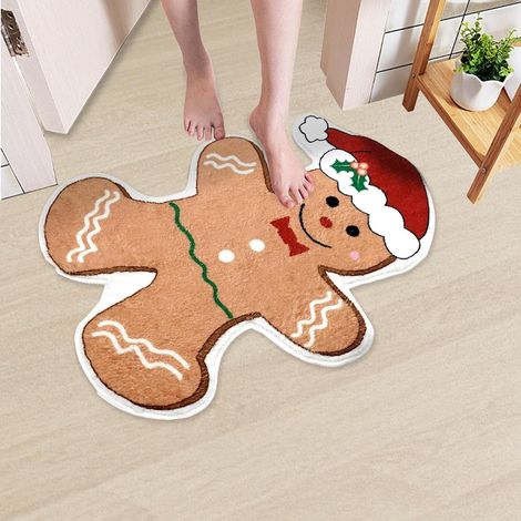 Paillasson de Noël en imitation cachemire, lavable en machine, motif bonhomme en pain d'épices, tapis d'entrée, décoration (1/4)