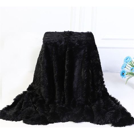 Couverture, Super Douce et Duveteux Plaid Fausse Fourrure, Polyvalente Plaid Polaire Chaude et Confortable pour Chambre Canapé Voyage - Noir 160x200cm (1/5)