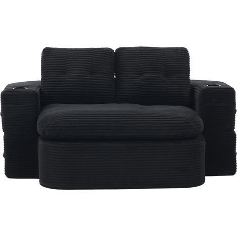 Fauteuil Convertible en Velours Côtelé noir avec Porte-gobelets, Repose-bras réglable, corduroy compressé et 2-en-1 noir (1/5)
