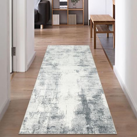 Tapis Couloir 65x180cm Lavable en Machine Tapis De Passage Anti Derapant Doux Poil Ras Gris Moderne Abstrait Tapis Cuisine Salle A Manger Chambre (1/5)