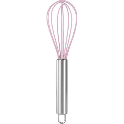 Fouet à œufs professionnel - 20 cm - Acier inoxydable et silicone alimentaire - Avec anneau de suspension - Fouet à œufs de cuisine - Lot de 2 - Rose (1/5)