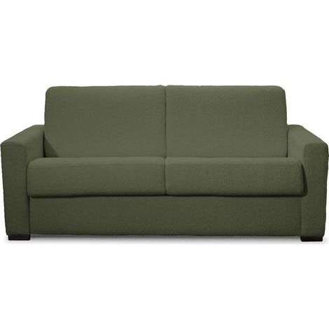 Canapé convertible 3 places en tissu bouclette vert kaki - ouverture express - Paloma (1/5)