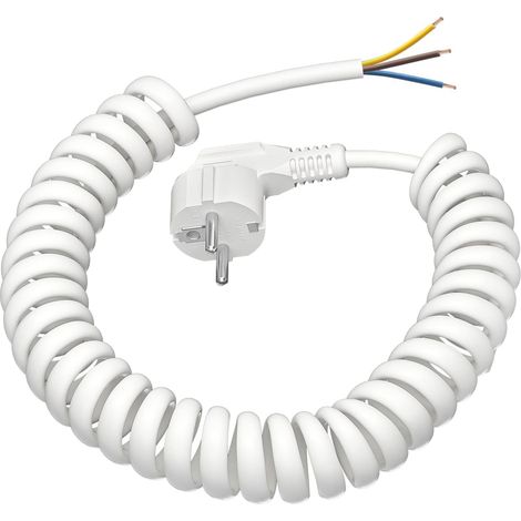 Rallonge avec contact de protection - 3 m - Câble spiralé - En plastique - Pour l'intérieur - IP20 - Avec fiche Schuko - 230 V/16 A - Blanc (1/5)