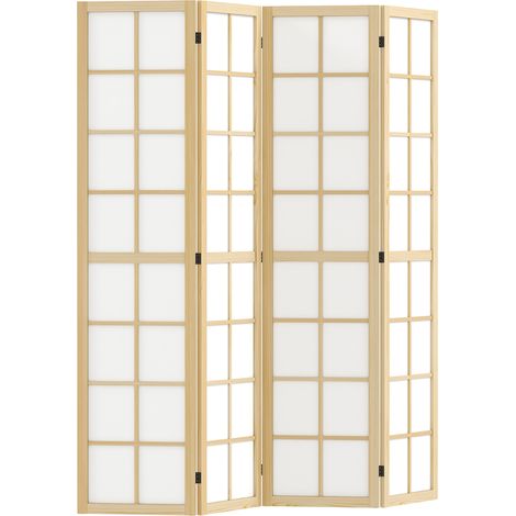 Paravento pieghevole a 4 pannelli 160 x 170 cm in legno naturale e tessuto (1/5)